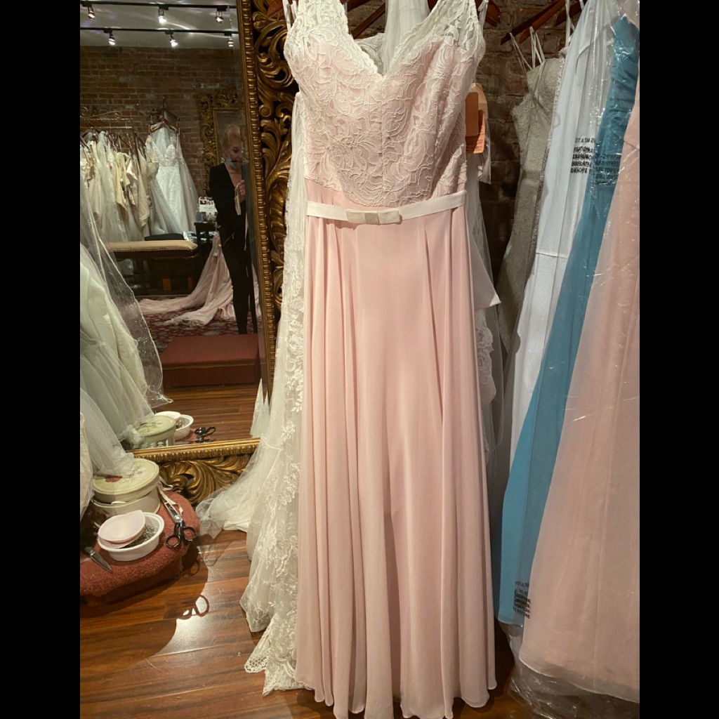 Dessy #6715. Ivory Lace Over Blush. Sz.12